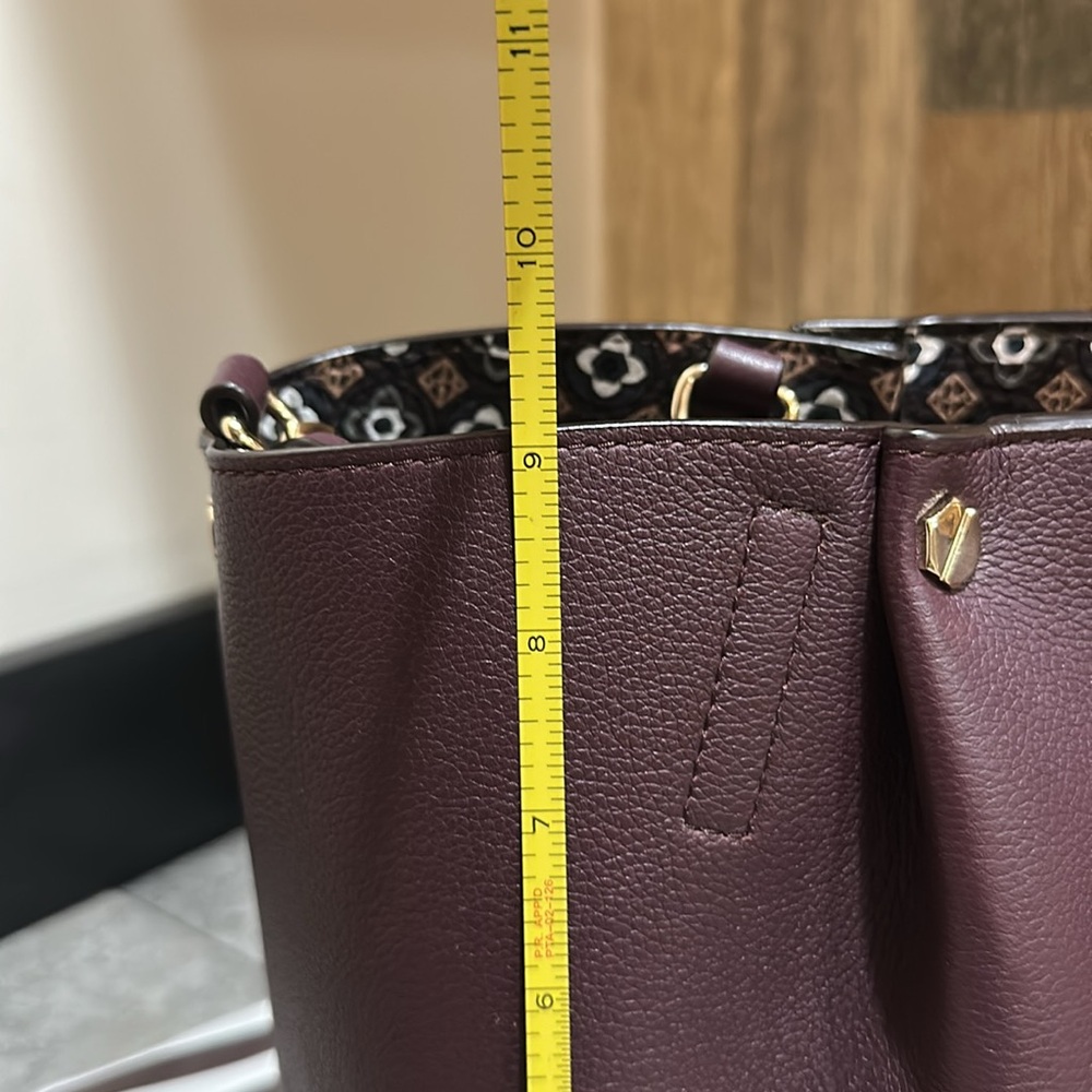 Henri Bendel Maroon Tote with Gold Accents and Matching Wristlet (No Dustbag) - Picture 10 of 12
